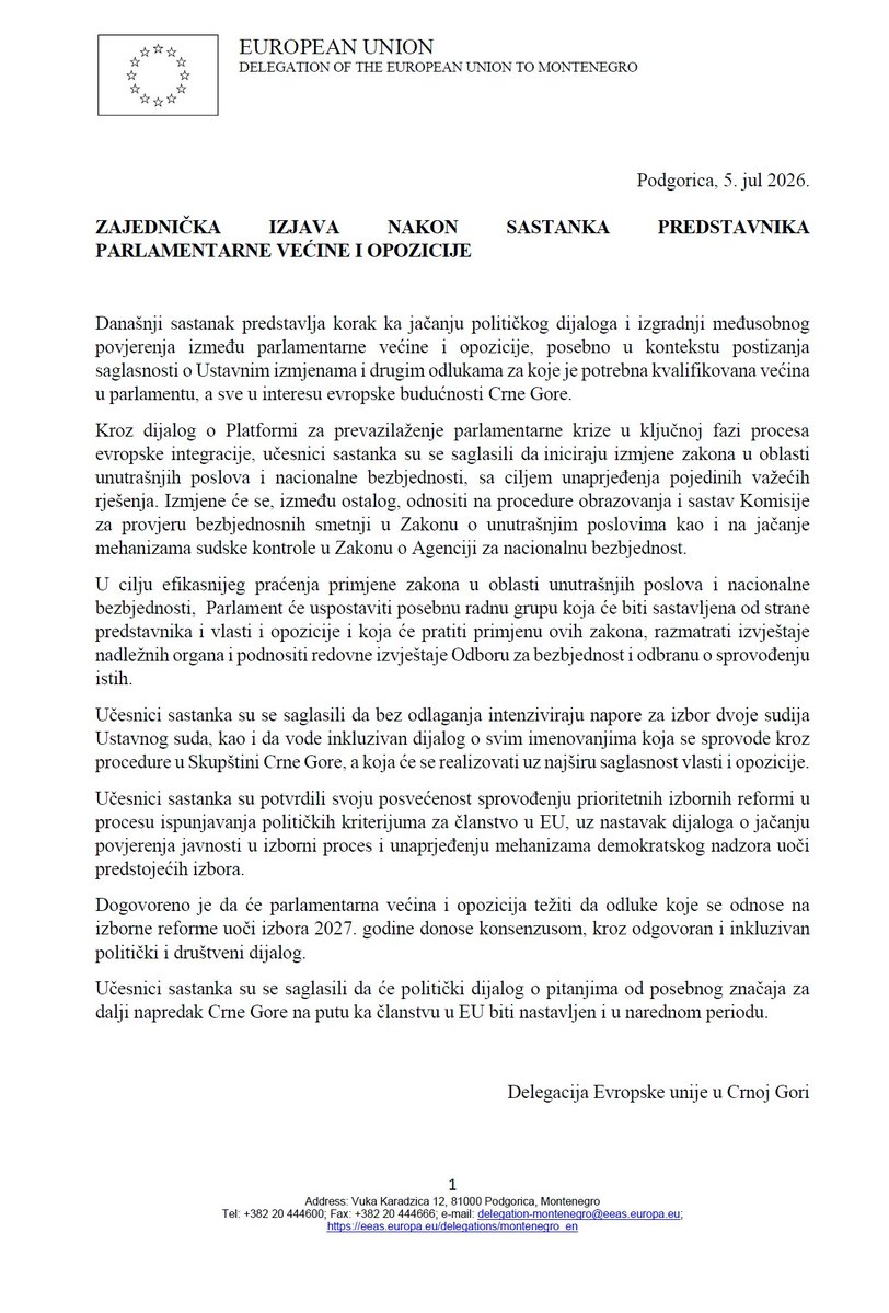 EUAmbME's tweet photo. Saopštenje Delegacije🇪🇺 u 🇲🇪👇 https://t.co/zoMadYciv7