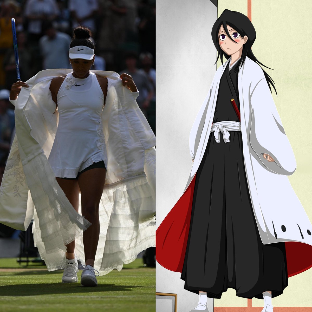 TheTennisLetter's tweet photo. Naomi Osaka on her Wimbledon Kimono:

"The kimono... we had to get it from Japan... there's this anime called Bleach. It's one of my favorites. I don't want to bore you, but anyway, I feel like I'm channeling a character from that whenever I wear the kimono in that way."

🇯🇵❤ https://t.co/6wOXhvrmJD