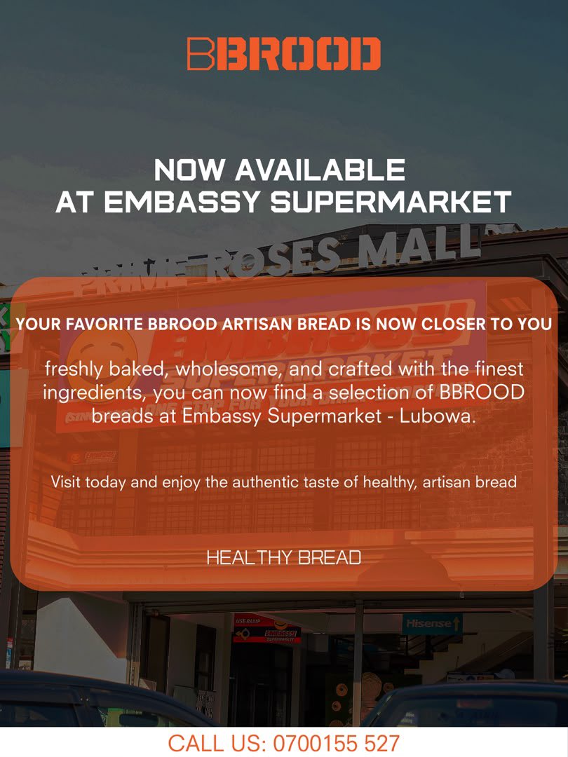 LaxConcepts's tweet photo. They are closer to you now! 🔥
@Bbroodug has landed at #EmbassySupermarket, Lubowa! - Same fresh, wholesome, artisan goodness 🥨🥖— now just a quick stop away.
Don’t walk, run and get your loaf today 😋
📞: Call us: 0700155 527 for orders
#BBROOD https://t.co/XHHirEwp13