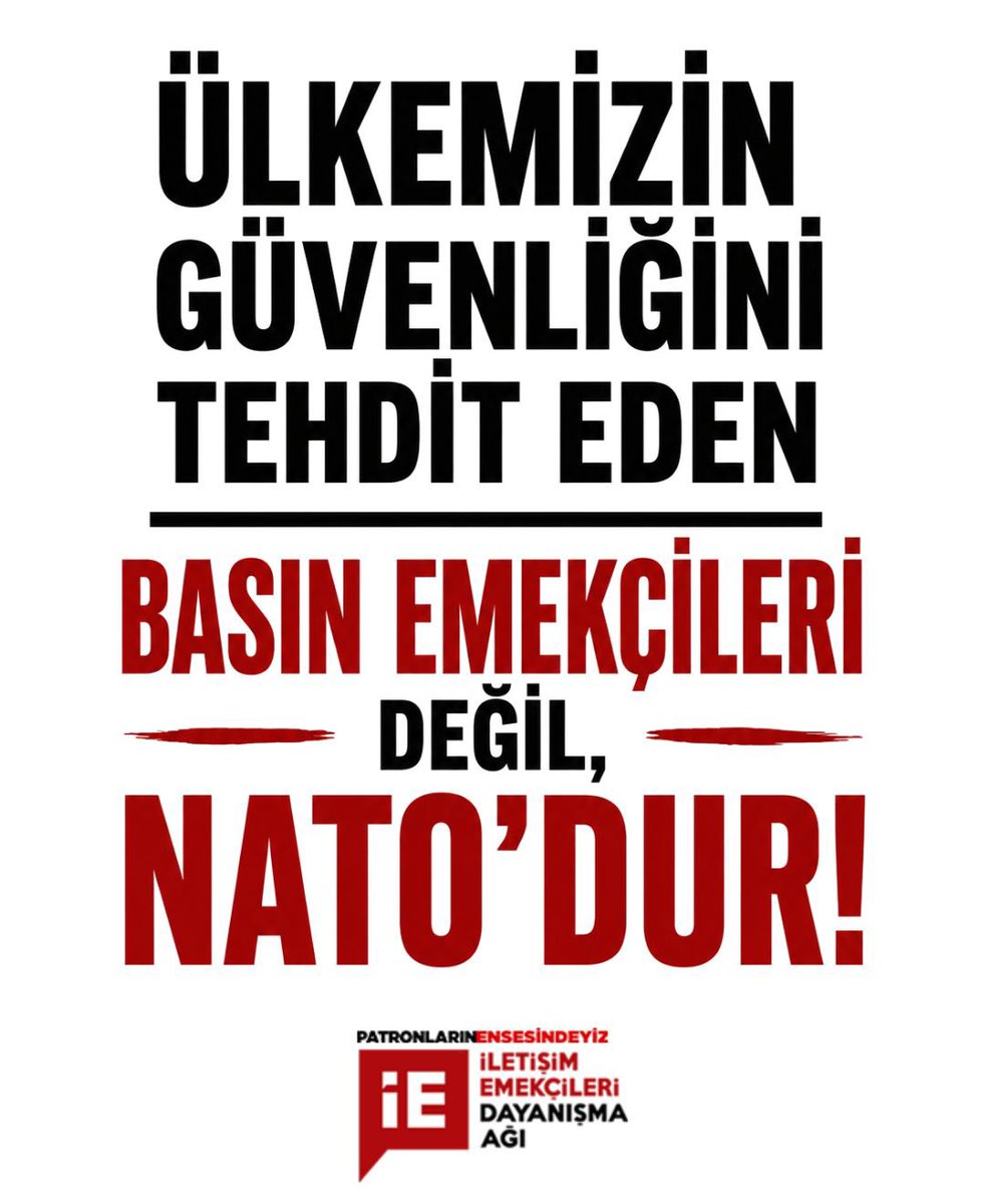 iletisimemekagi's tweet photo. Ülkemizin güvenliğini tehdit eden basın emekçileri değil, NATO’dur!

NATO Zirvesi öncesinde RTÜK’ten yayıncılara “millî güvenlik perspektifi” ve “ölçülü yayın” dayatması, emperyalist dalkavukluğunun yanı sıra ifade özgürlüğüne vurulmuş en açık darbelerden biridir. Haberlerin teyit edilmiş bilgiye dayalı olması gerektiği söylenirken, yayın akışlarının “titizlikle takip edileceği” tehdidi savrulmaktadır. Bu, sömürge valilerinin gazeteciliği vesayet altına alma girişimidir.

Yine, bugün soL Haber Yayın Koordinatörü Ali Ufuk Arikan ve soL Haber Editörü Yalçın Cuğ, T24 Dış Haberler Müdürü Buse Söğütlü ve Oda TV Editörü Ceren Erdoğdu gözaltına alınmıştır. Halihazırda gazetecilik faaliyeti nedeniyle pek çok meslektaşımız cezaevinde tutulmaktadır. Haber alma hakkı ayaklar altına alınırken, eli kanlı terör örgütü NATO’ya yönelik eleştirileri ve tepkileri bastırmak için basın özgürlüğü heba edilmektedir.

Gazetecilik suç değildir. Ülkemizin güvenliğini tehdit eden basın emekçileri değil, NATO’dur!

Epstein çetesi emperyalistler ülkemizden defedilmeli, gözaltındaki ve tutuklu gazeteci meslektaşlarımız serbest bırakılmalıdır!

İletişim Emekçileri Dayanışma Ağı

@pensendeyiz