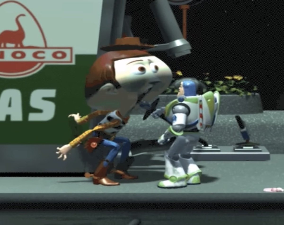 mcgrew_mason's tweet photo. Wait, it’s not canon, but I just remembered Buzz inflates Woody’s head in the Toy Story: Animated StoryBook (1996) https://t.co/hxrVohII2Y