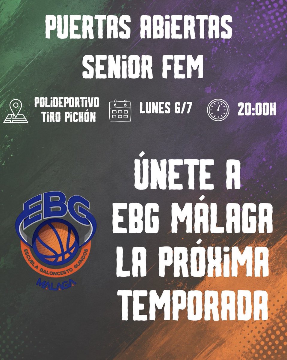EBGMALAGA's tweet photo. ¡Puertas Abiertas Senior Fem! 🏀 

Este lunes 6 de julio ponte las botas y ven al encuentro Senior Fem en el Polideportivo Tiro Pichón 

Si quieres unirte a EBG la próxima temporada, es el momento. Te esperamos a las 20h 

@FundUnicaja 

#somosEBG🧡💚 https://t.co/U4a7nl1x0a