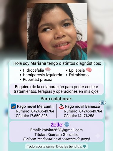 mariani87784922's tweet photo. Desde mi alma ruego ayuda sigo sin anticonvulsivo es diario d por vida s termina cada 3 días aunado decapeptyl para evitar un desarrollo precoz ,ya q por tantas infecciones y operaciones en mi cabecita tengo un descontrol hormonal q solo ese tratamiento lo detiene faltan $345 https://t.co/Q7RNYaEWq7