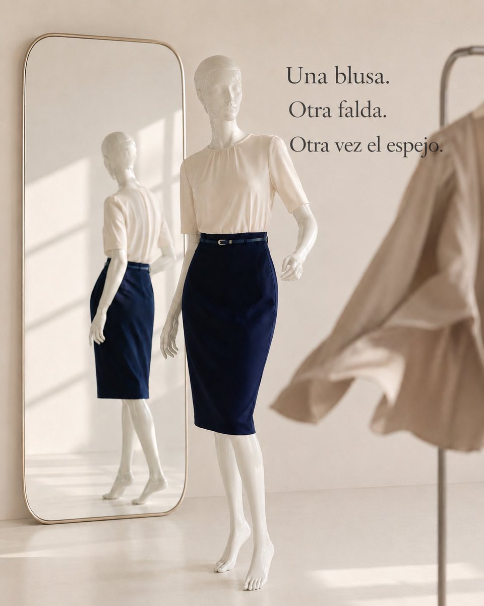 TIENDAANAV's tweet photo. Te cambiaste tres veces.

Una blusa.
Otra falda.
Otra vez el espejo.

Seguías buscando por dónde empezar.

Esta vez, un solo cambio basta.

Entra. Esto se resuelve.

Si no te queda, no te cuesta. Pero si te queda… te cambia. https://t.co/GkZGlpibn6