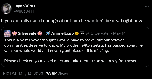 Yuichiro_Jinx's tweet photo. I hope everyone blocks this vile person. They've been harassing Layna and other for way too long and this site never does anything about it. This is the same person that was trying to hurt Silver too. I hate bringing stuff like this up but some people  don't need to be on here https://t.co/wmKivSbfRn