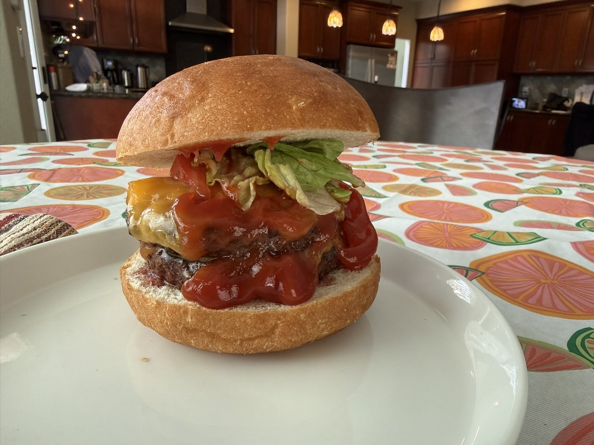 abc7johngregory's tweet photo. Did I go too far?  😁#cheeseburger 🍔 https://t.co/HBFT1NMENB