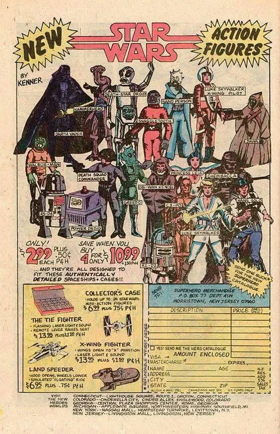 SciFiArchives's tweet photo. Star Wars Action Figures from the back of a comic book, 1977 https://t.co/mRXAxAEdxz