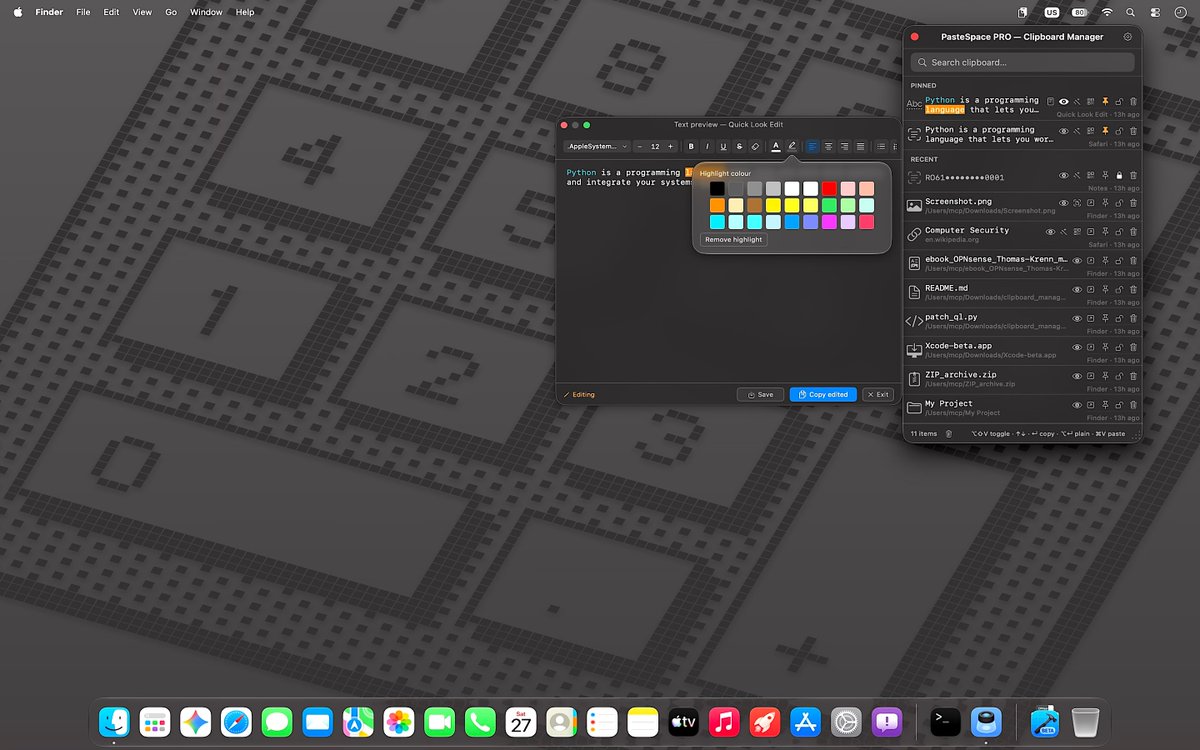 marius_cp's tweet photo. #PasteSpace #macOS #CopyPaste
🎉 Welcome to PasteSpace version 2.0!
Ready for macOS 27, redesigned, with a text editor, QR code generator, drag and drop copy, plain-text control, safer, more privacy.
Copyright: © 2026 Marius Constantin Popescu https://t.co/FBH99g5qsn