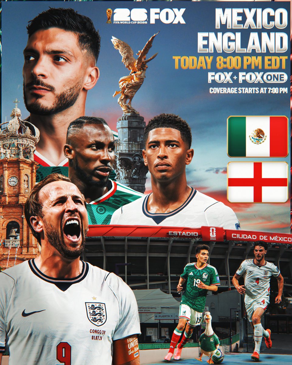 FOXSports's tweet photo. A showdown the world has been waiting for in Mexico City 🍿

Mexico vs England is live on FOX at 8PM ET https://t.co/9xjgbN2EbM