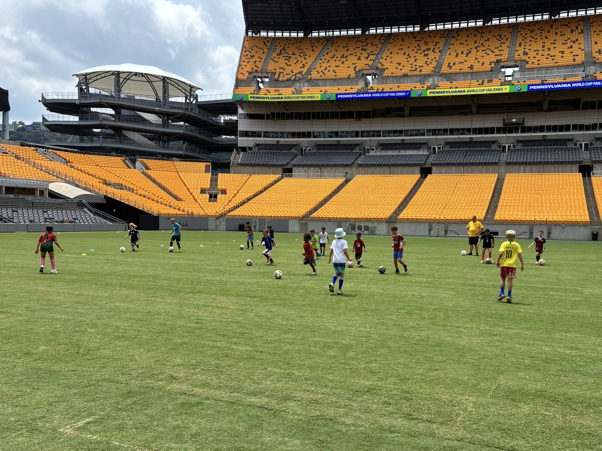 Pittsburgh's tweet photo. The World Cup excitement continues! 

Appreciate @RiverhoundsSC, @sports_pgh, @SOPennsylvania &amp; @CitiParks for bringing the excitement of the @FIFAWorldCup to Pittsburgh’s young athletes during day two of our free soccer clinics at the @steelers and @Pitt_ATHLETICS home field! https://t.co/XmeiQFVpN0