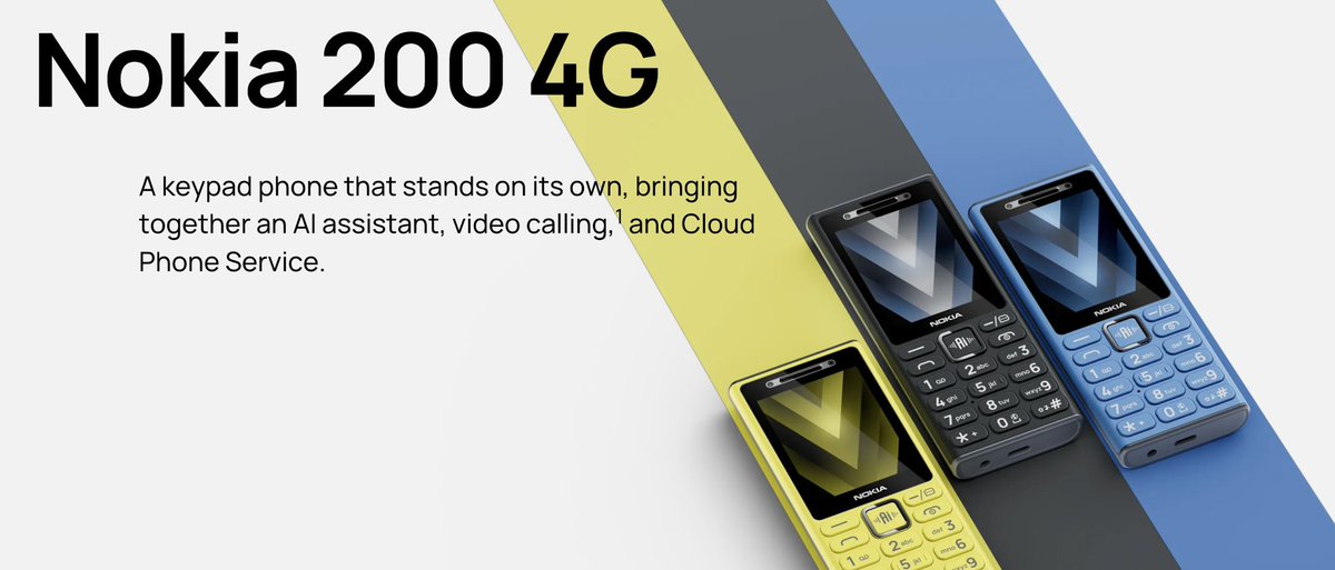 techflamess's tweet photo. Even feature phones have AI now 👀🔥

HMD launched 4 new phones with a dedicated AI button
Voice commands, cloud access, 1450mAh battery &amp; 3.5mm jack included

#HMD #Nokia https://t.co/AdP8VvPs2x