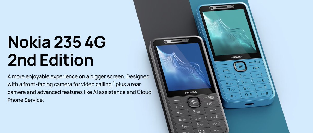 techflamess's tweet photo. Even feature phones have AI now 👀🔥

HMD launched 4 new phones with a dedicated AI button
Voice commands, cloud access, 1450mAh battery &amp; 3.5mm jack included

#HMD #Nokia https://t.co/AdP8VvPs2x