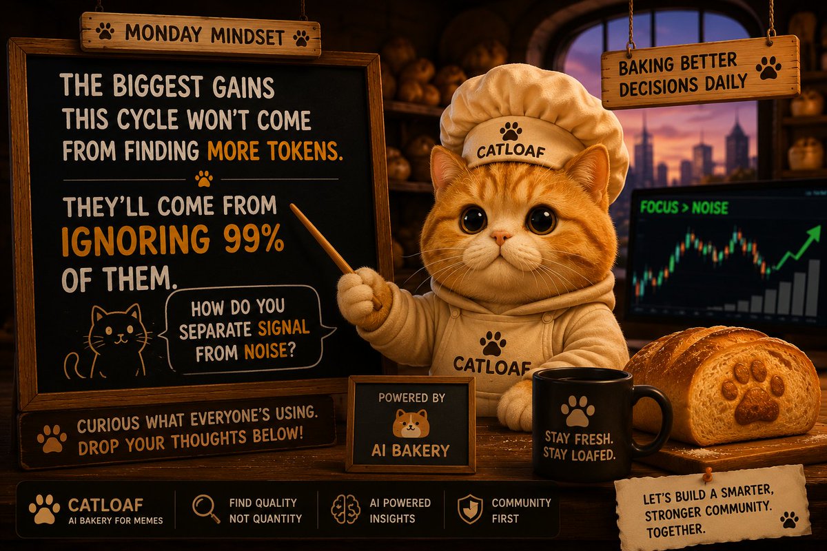 catloafcoin's tweet photo. Hot take for Monday.

The biggest gains this cycle won't come from finding more tokens.

They'll come from ignoring 99% of them.

How do you separate signal from noise?

👇 Curious what everyone's using.

#Crypto #Solana #PumpFun #DeFi https://t.co/vo9ODqWpaG