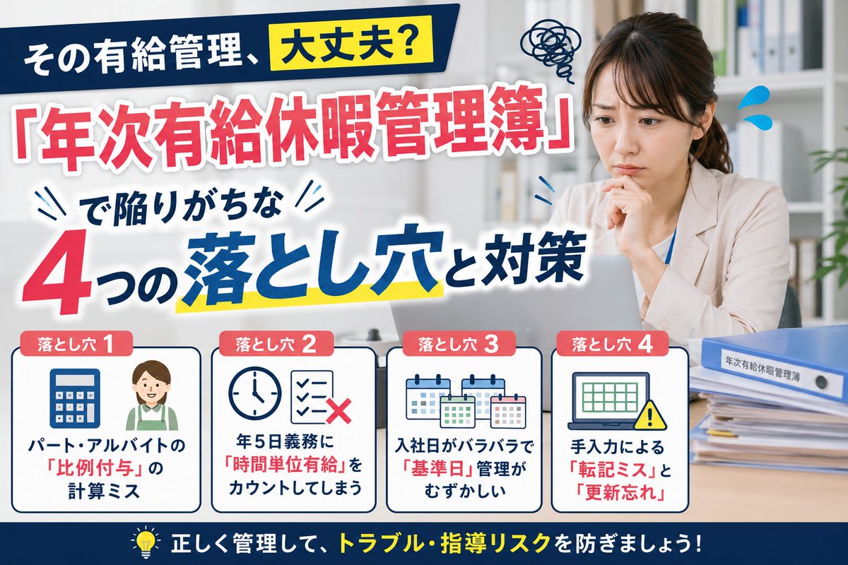 sr_shain's tweet photo. その有給管理、大丈夫？「年次有給休暇管理簿」で陥りがちな4つの落とし穴と対策 https://t.co/mw2QAksW5P https://t.co/Hb8W8Fuc9B
