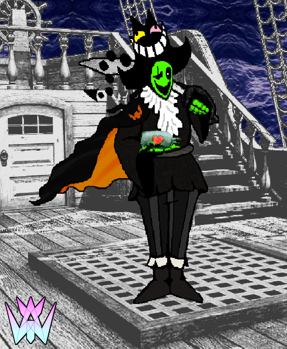 TheWaxolotl's tweet photo. Out of all the things to come out of Deltarune, why does it have to be Green Pirate Gaster that motivates me to create stuff. #Deltarune #gaster https://t.co/3u3LzvYLCG