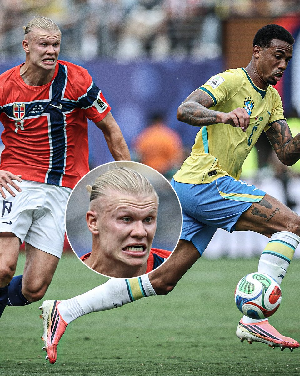 ESPNFC's tweet photo. Haaland's face chasing Gabriel after this ball 😳 https://t.co/c8EVISXNnv