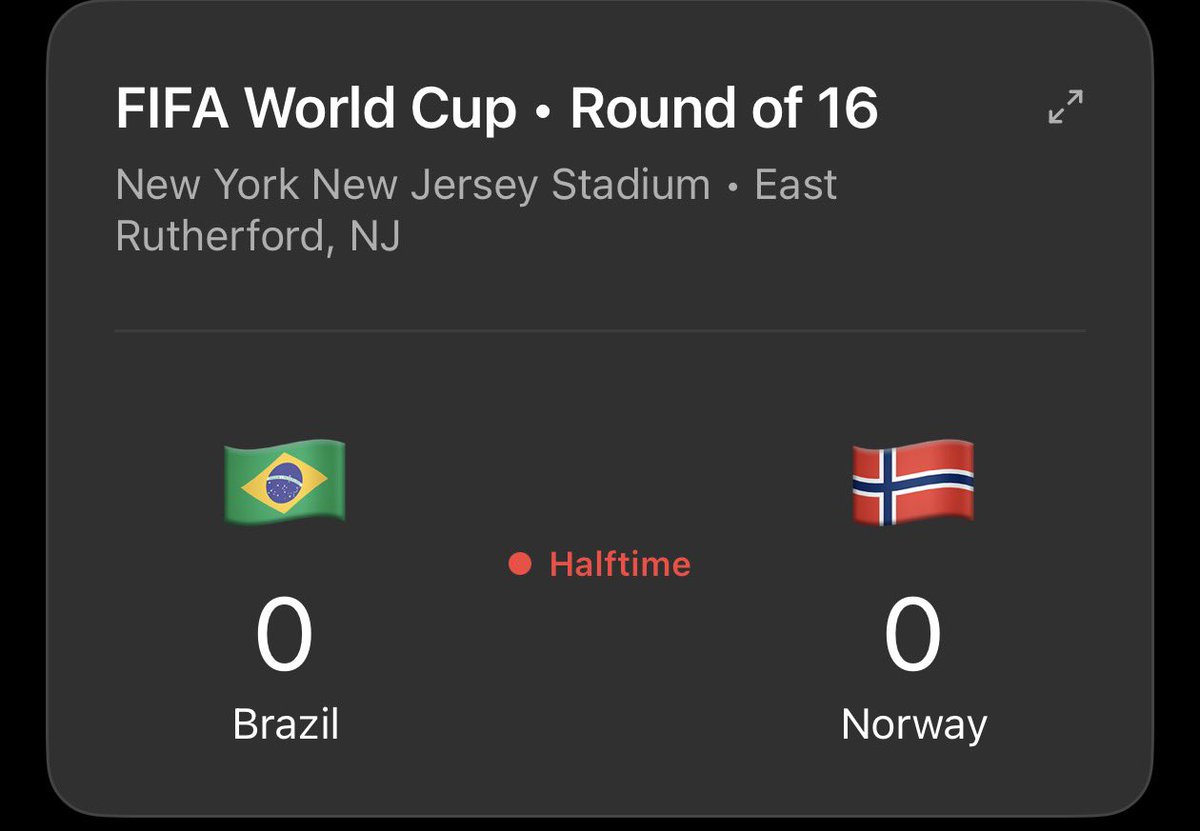 BallerMedIaX's tweet photo. 🇧🇷 Brazil 0-0 Norway 🇳🇴 | HT

📊 First-Half Stats:
• Possession: Brazil slightly edged the ball, but Norway looked dangerous in transition.
• Shots: Both teams created opportunities, with Norway testing Alisson late in the half.
• Big Chances: Brazil missed the biggest chance after Bruno Guimarães’ penalty was saved by Ørjan Nyland.
• Disallowed Goal: Norway had an early goal ruled out for offside.
• Goalkeepers: Nyland produced a crucial penalty save, while Alisson denied Martin Ødegaard in stoppage time.
• Score: 0-0 at the break.

A tense and entertaining first half with chances at both ends. Everything is still to play for in the second 45 minutes. 🇧🇷🇳🇴 ⚽