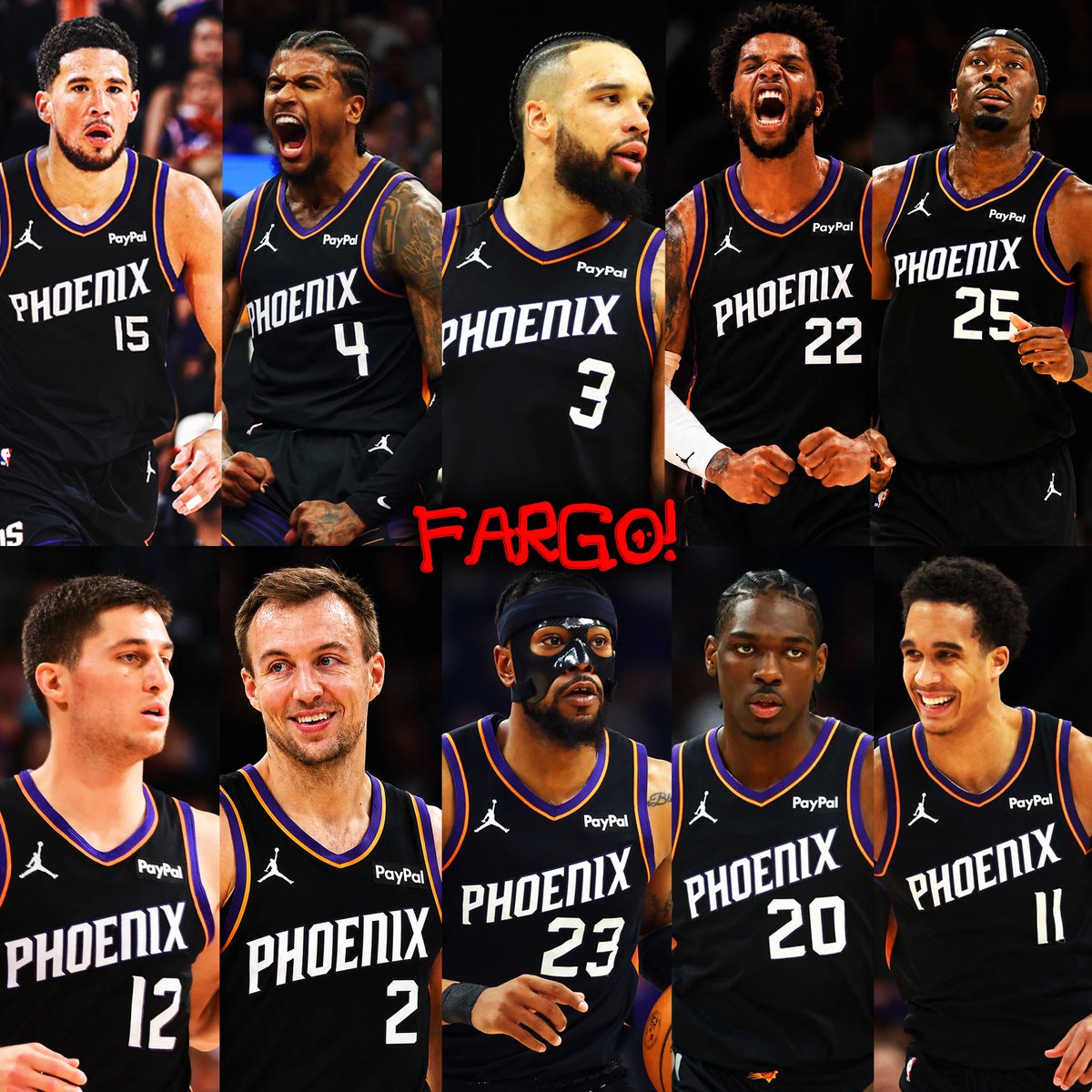 JBMFargo's tweet photo. Suns 2026-27 Projected Depth Chart☀️

PG: Booker/Gillespie/Bouyea 
SG: Green/Kennard
SF: Brooks/Goodwin/Dunn/Highsmith 
PF: Bridges/Fleming/Peat
C: Williams/Ighodaro/Maluach

Two-way: Spencer, Brea, Huntley

Deepest Suns team in a long time🔥 https://t.co/B8nQADbSmc