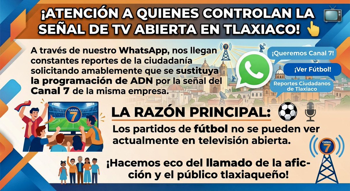 Ed_Acevedol's tweet photo. ¡Atención Solicitan señal de TV abierta en Tlaxiaco! @Azteca @RicardoBSalinas
que se sustituya la programación de ADN por la señal del Canal 7 de @AztecaDeportes Ya que los partidos de fútbol no se pueden ver actualmente en TV abierta. https://t.co/XztvoeL0oi