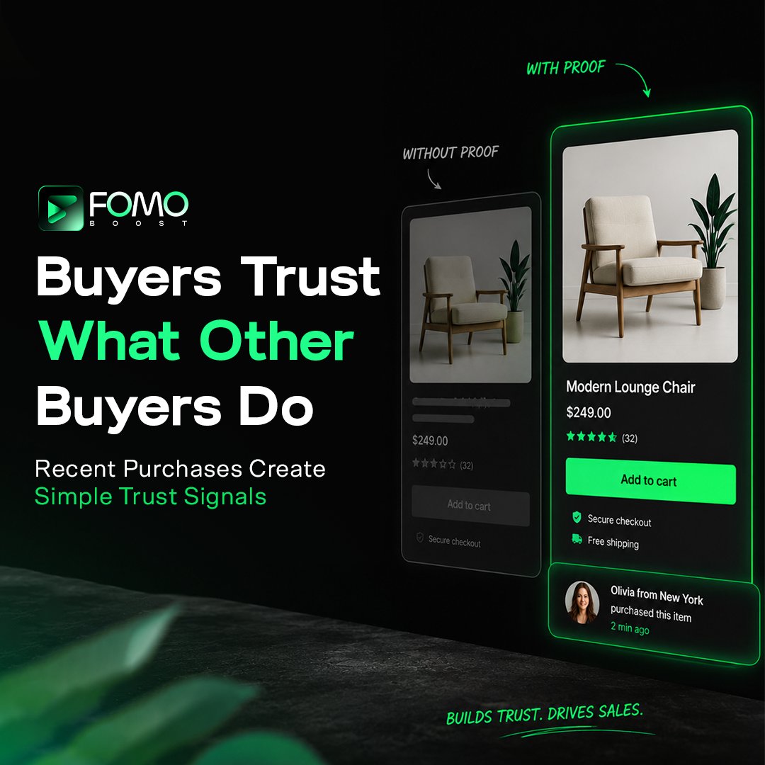FomoBoost's tweet photo. Buyers trust what other buyers do.

FomoBoost helps agencies add real-time social proof to client stores, so visitors feel more confident before they buy.
Add proof. Build trust. Drive more sales.
#FomoBoost #SocialProof #ConversionOptimization #WooCommerce #Shopify https://t.co/KFZ8jtH20Y