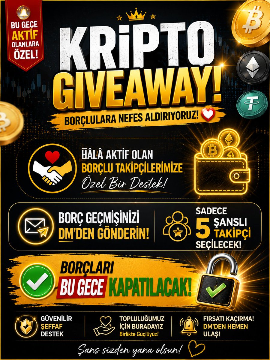 Gemcry01's tweet photo. 🚨 Bu gece aktif olan borçlu kripto topluluğu üyelerine özel! ❤️

Borç geçmişinizi DM'den gönderin. Sadece 5 şanslı takipçi seçilecek ve borçları bu gece kapatılacak. 🍀💸

Şans sizden yana olsun! 🤝 https://t.co/yP5PI17fLD