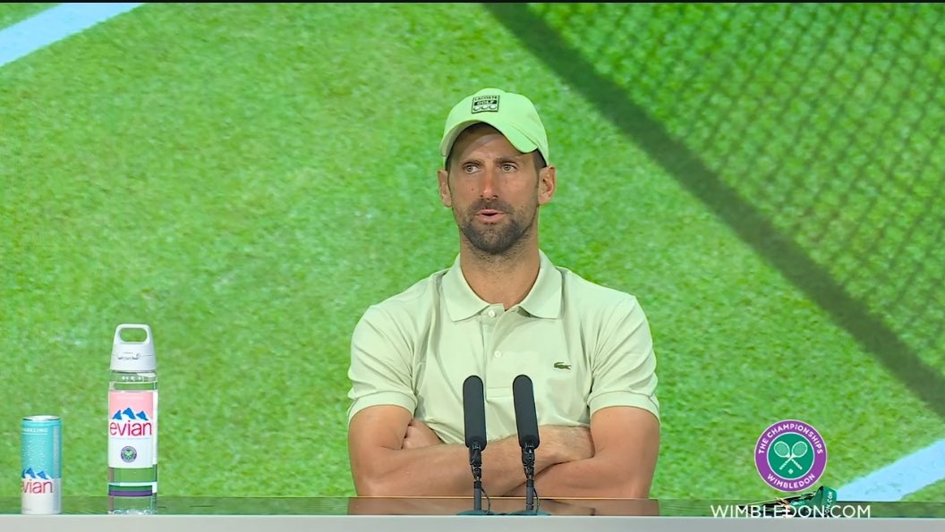 TheTennisLetter's tweet photo. Djokovic says passing Roger Federer’s record as the man with the most match wins at Wimbledon is ‘insignificant’ to him at the moment & not on his priority list

“Congratulations on the record. Firstly can I ask you your reaction to surpassing Roger? Then also, how much are you now driven to equal his number of titles here at Wimbledon?”

Novak: “Not on my priority list to be honest. I haven’t thought about it. Didn’t even know about it til after last match’s win. It’s really quite insignificant to me at the moment.”

(via Wimbledon Press)