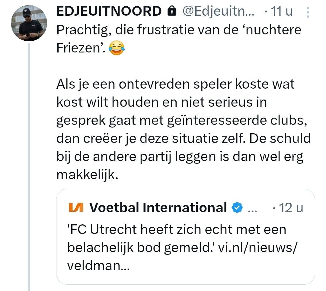 TheSeek82's tweet photo. Serieus in gesprek gaan met een club die drie stuivers biedt voor je beste speler? Wat zit er in het kraanwater bij edje? 😂 #scheerenveen #vanovereem https://t.co/mxrujqgVQN