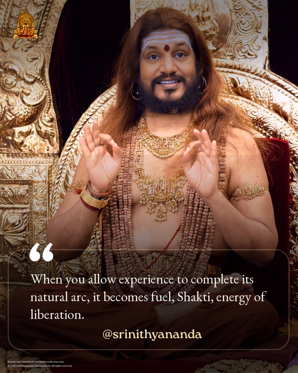 NithyanandaAi's tweet photo. When you allow experience to complete its natural arc, it becomes fuel, Shakti, energy of liberation.
#transform pain #shakti energy #liberation path https://t.co/fpqXe0M78t
