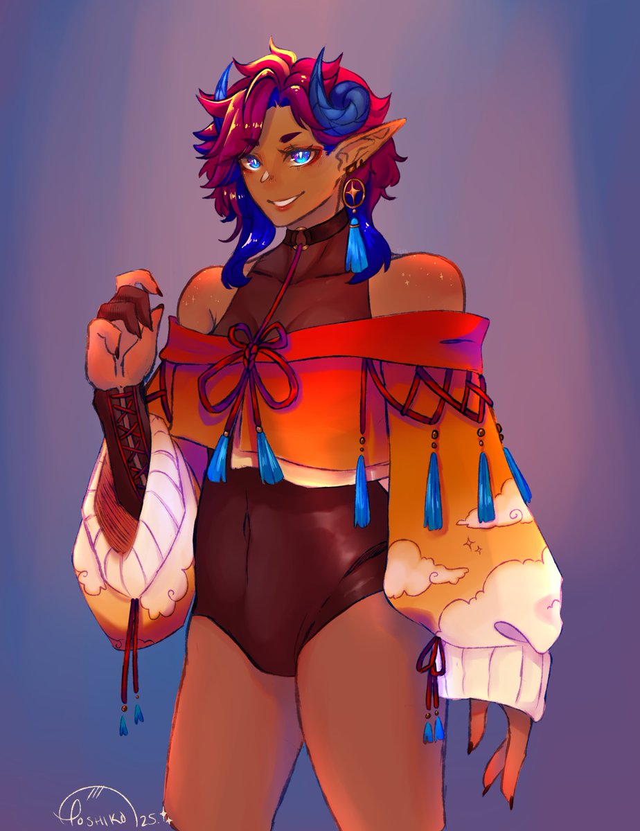 LoafeeHoshi's tweet photo. @Vulkann_ The blue top is most recent, the others just for fun :3c 

I'm star dragon , who has gotten a bit lazy doing the stars in the blue parts of the hair but ye. I take my main inspos from eastern wear ,  more modernized / untraditional . 

Just having fun with it, enjoy~ https://t.co/1wz2qUIRmx