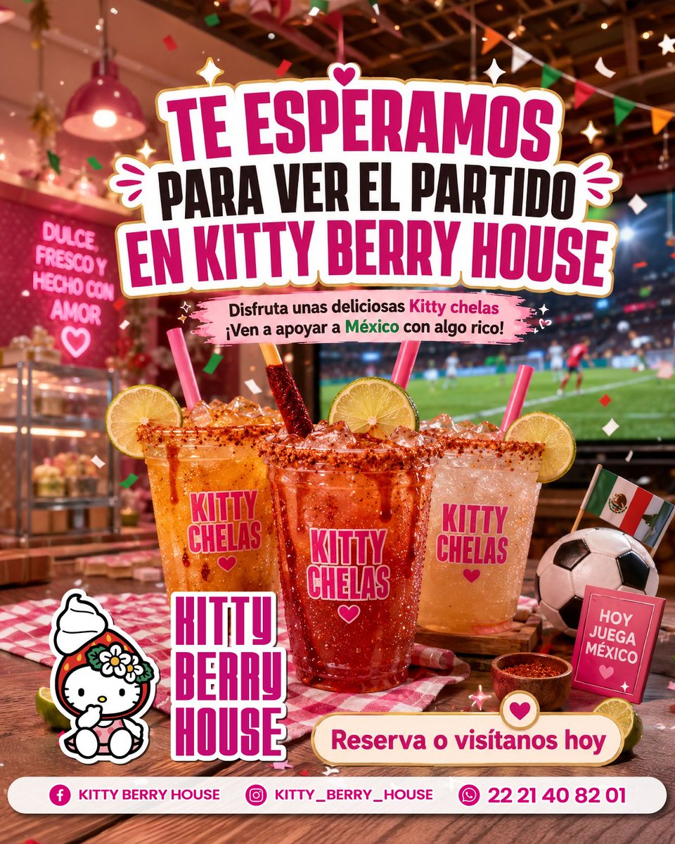 CorpSubli's tweet photo. Kitty Berry House  
📞22 21 40 82 01

Y si si? Nos acompañamos para ver el fútbol ⚽ y de paso un postre y unas ricas Kitty chelas 😊

A partir de las 5:30 pm 

📌 Calle Francisco I. Madero Sur No 67 Tlaltepango justo frente a parque 🛝🏞️ de Barrio Tlaltepango 

Recuerda que ten https://t.co/JByF7BNaoj