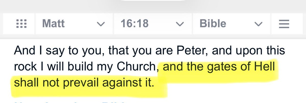 catholicbird's tweet photo. No offense to RZ, but that is a very Protestant way of thinking.  “If this Church fails, I’ll just find another”.

For Catholics, we trust the words of Christ about his Church. https://t.co/zqT6eUrtm2
