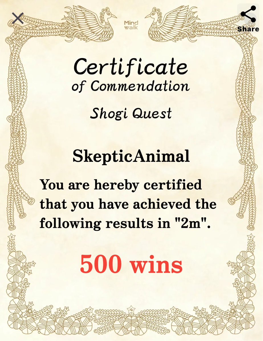 SkepticAnimal's tweet photo. I got a certificate in "2m"! #Shogi Quest #baduk https://t.co/Am6X2CKnJX