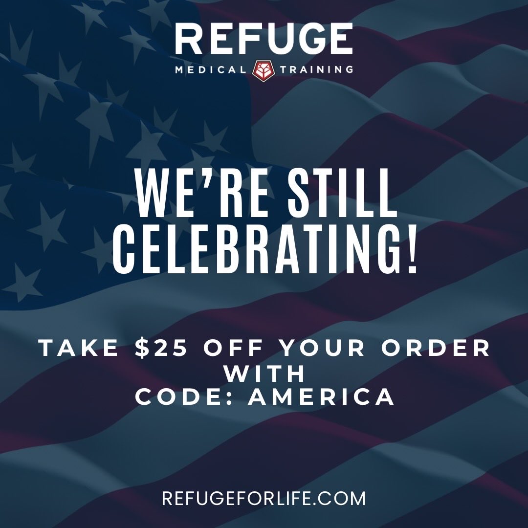 refugemedical's tweet photo. We’re still celebrating 250 years of the USA 🇺🇸

Celebrate with $25 off your order of $250 with 
code: AMERICA 

*ends tomorrow night!

https://t.co/2z6IFYm4eh

#refugemedical #refugetraining #America250 https://t.co/DJUaioWqIN