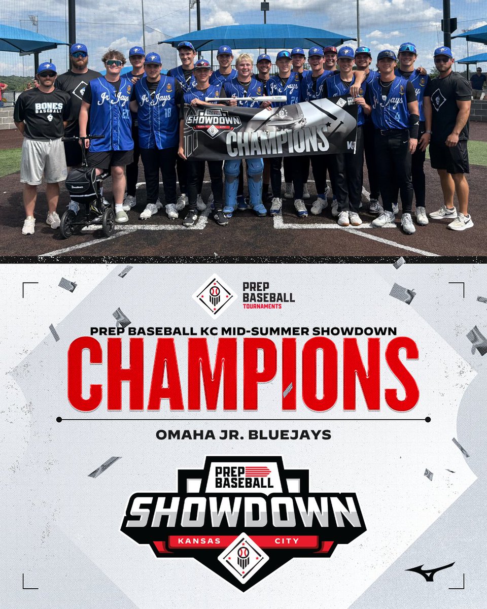 PBTKansasCity's tweet photo. 🏆CHAMPIONS📷
Congratulations to the 2026 Prep Baseball Kansas City Mid-Summer Showdown 16U champions, Omaha Jr. Bluejays🎉
#PrepBaseballKC | #KCMidSummerSD https://t.co/wwXfks3bBN
