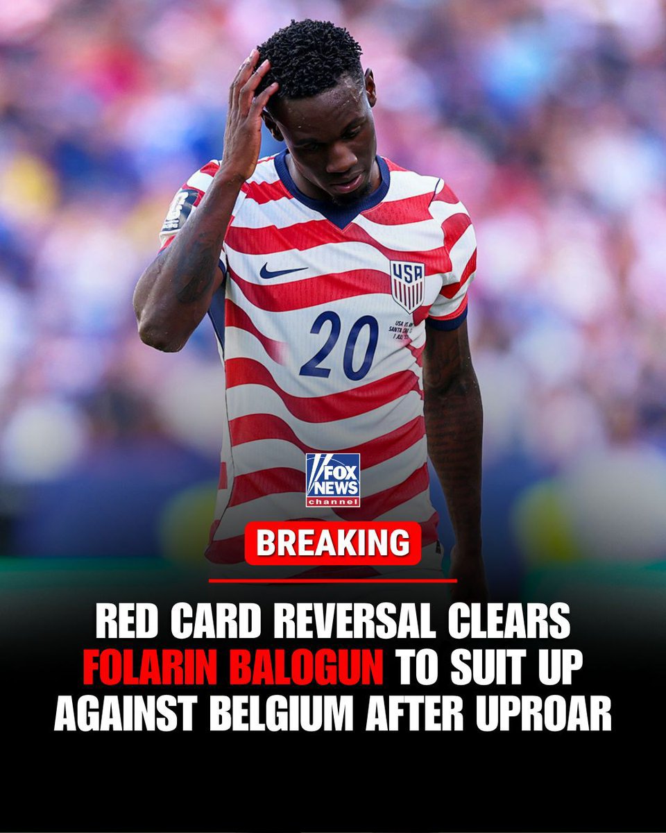 uniktips's tweet photo. Folarin Balogun🇺🇸 will be available for USA's match against Belgium 🇧🇪.
The red card stands but he will be a part of the team to face Belgium. https://t.co/aCS2J0FLJe