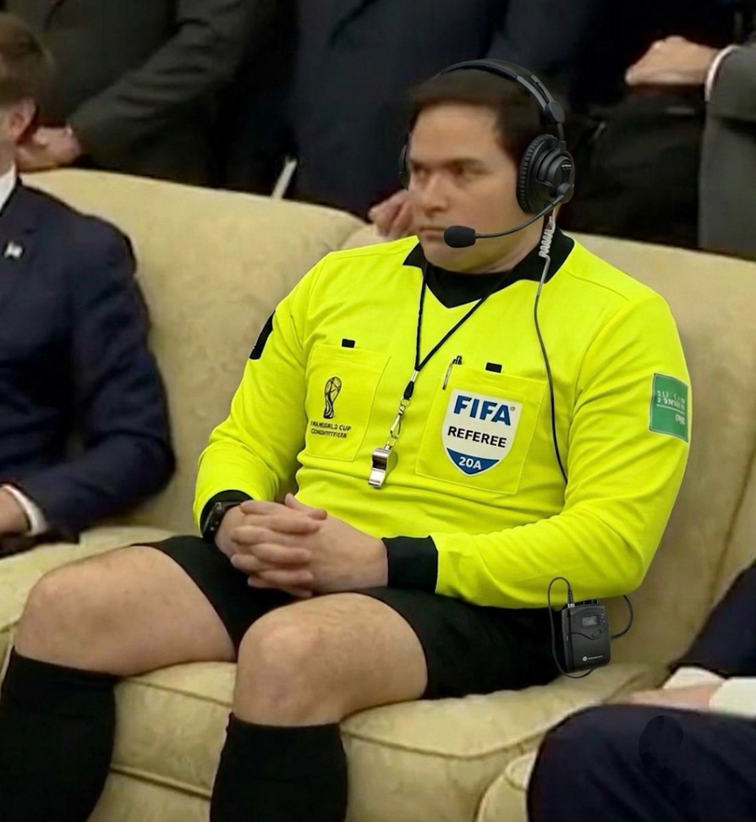 TrungTPhan's tweet photo. Marco Rubio finding out he has to repeatedly watch a slow motion instant replay of Flo Balogun’s red card against Bosnia and Herzegovina to challenge FIFA on the call and have it overturned for USMNT vs. Belgium https://t.co/ujqNV79NmF