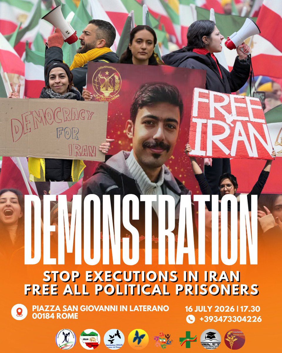 NassrinSaifi's tweet photo. 🆘🚨Breaking: Iran

Stop Executions In Iran 
Free Political Prisoners In Iran

Rally in Rome, Italy
June 16, 2026
#StopExecutionsInIran https://t.co/K287BFMqXq