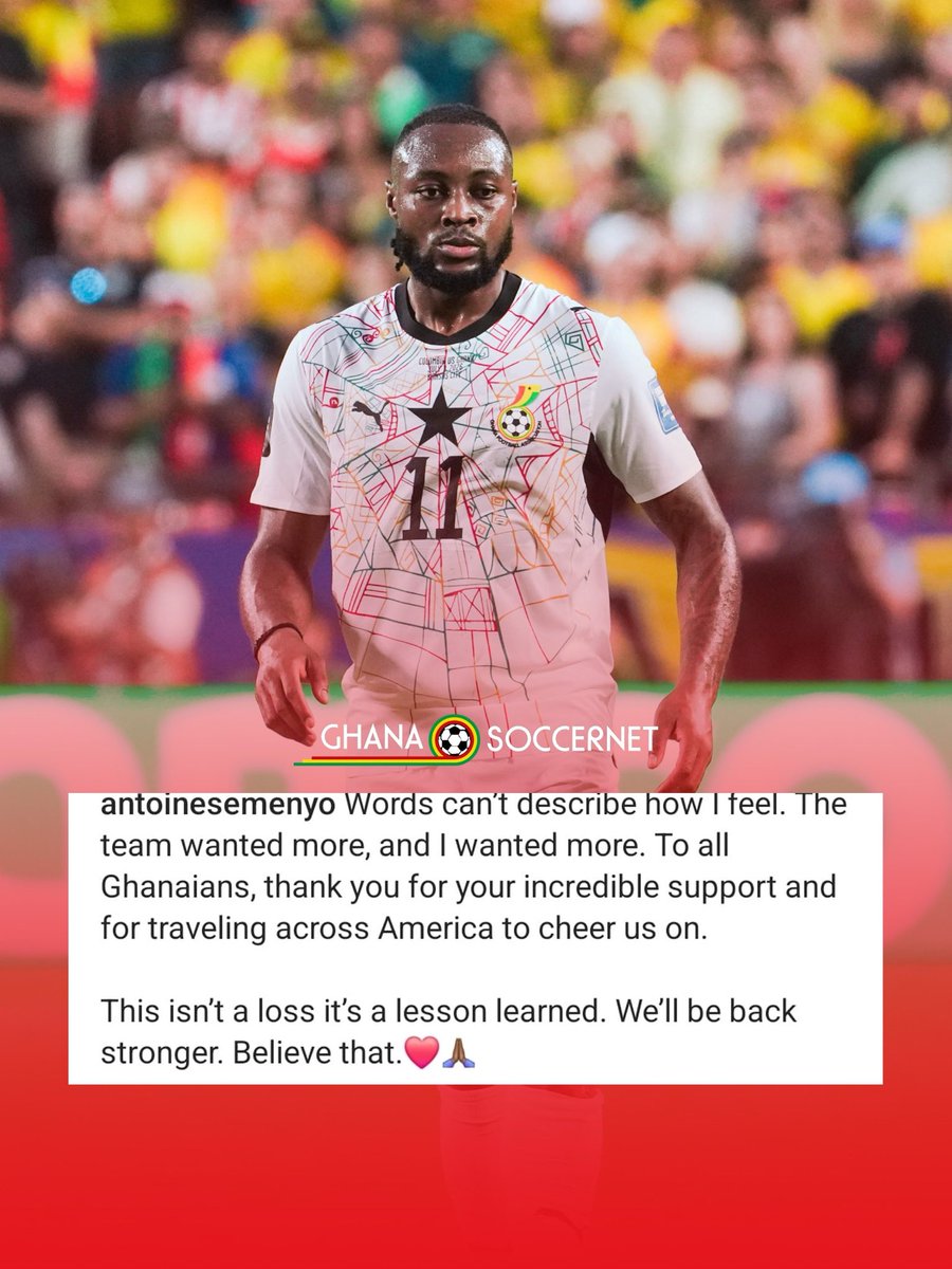 Ghanasoccernet's tweet photo. Emotional messages from Black Stars players 🇬🇭

Antoine Semenyo ✅

#GhanaSoccerNet https://t.co/vgfeQJfDUd