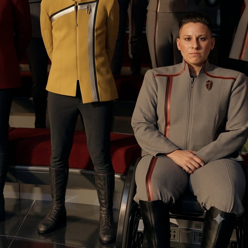 WriterRand's tweet photo. #StarfleetAcademy. Sure, I have my complaints about the series like any fanboy, but I am most appreciative about seeing a cadet in a wheelchair. It is nice to know that even far flung into the future, disabled people are valued for their contributions. https://t.co/HgfY8mIWV4