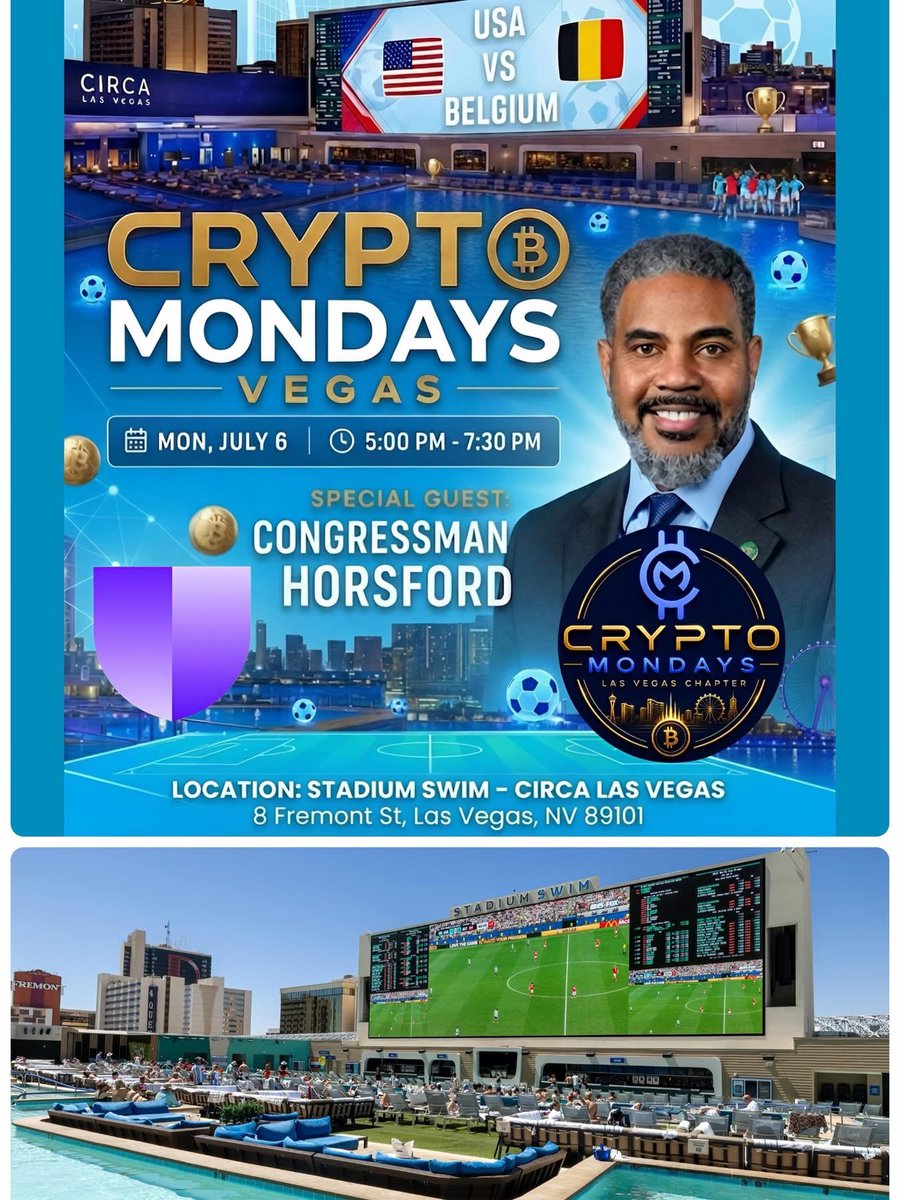 Katalystic_eth's tweet photo. CryptoMondays x Stand With Crypto — you definitely don’t wanna miss this.
Congressman Steven Horsford joins us Monday, July 6th at Vegas Stadium Swim.
Free entry with QR code — Luma 🔗 https://t.co/Voy9kyHB3z time shifts to align with USA 🇺🇸 vs Belgium
#clarity #katalyst https://t.co/BsvU7ONo6T