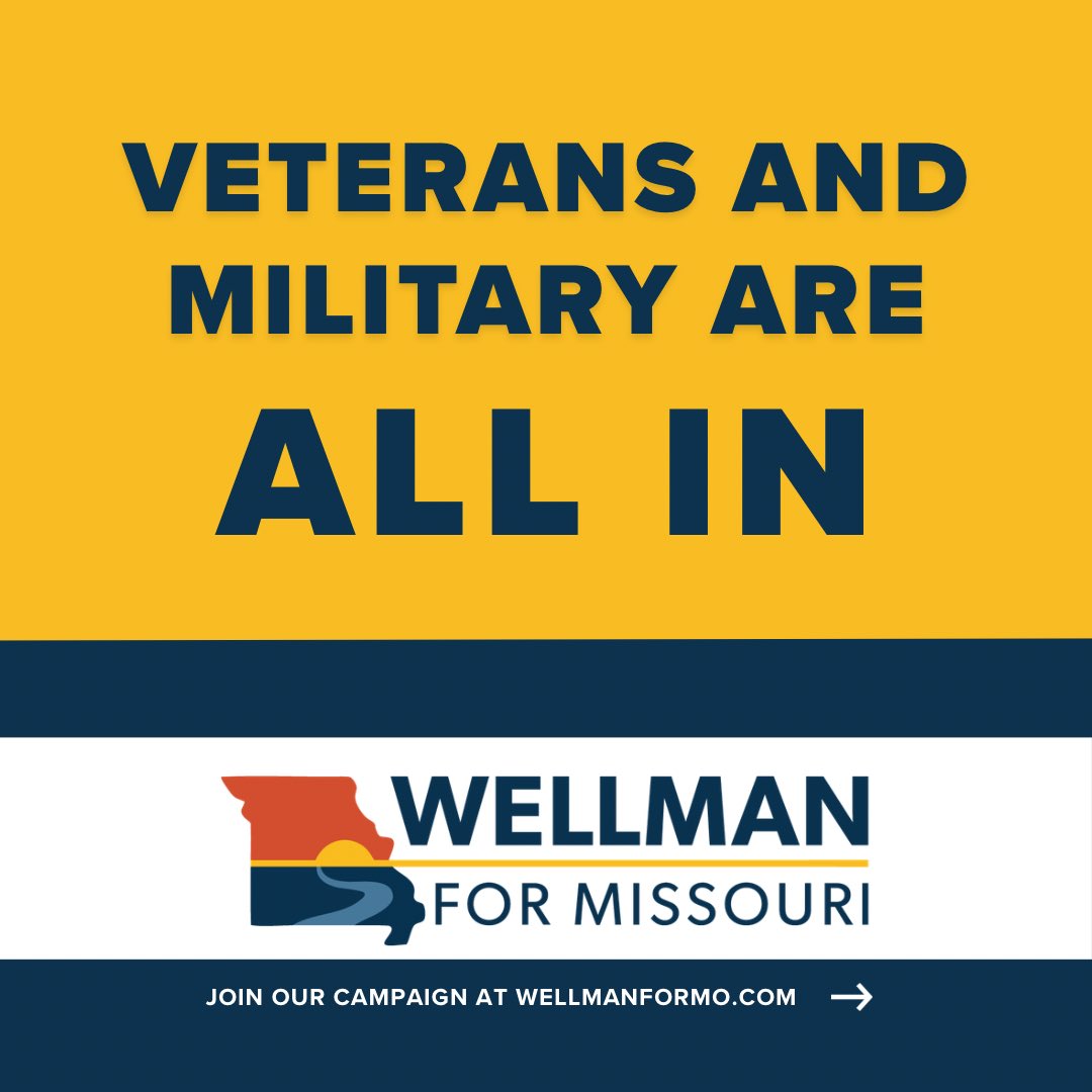 WellmanForMO's tweet photo. This weekend, we're especially grateful for the support of the veterans who know what service really means. These endorsements represent those who have worn the uniform, defended our democracy, and believe it's time for change in Missouri's 2nd District. https://t.co/hS5mnGHjRg