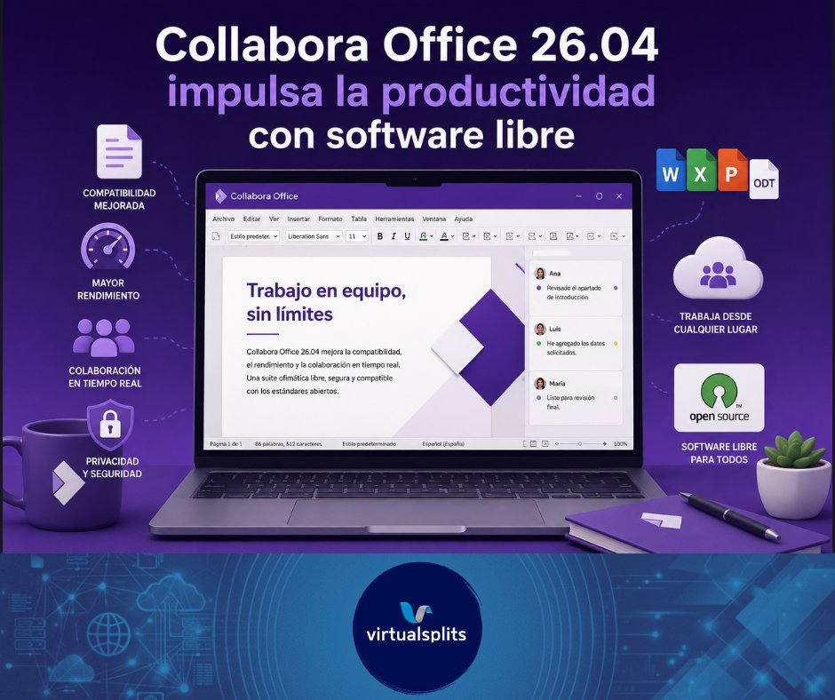 VirtualSplits's tweet photo. Collabora Office 26.04 incorpora mejoras en compatibilidad con documentos, rendimiento y colaboración. La nueva versión refuerza su propuesta como suite ofimática open source para empresas, instituciones y usuarios profesionales https://t.co/L5SdbgIezi https://t.co/gZyBqL7DYC