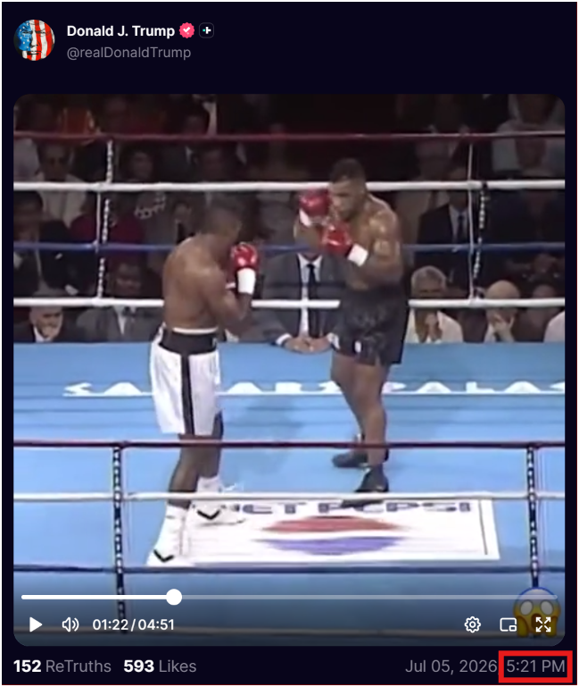 7thDean's tweet photo. 🚨[SCARE] EVENT incoming....👀⚠️🚨

President Trump's Truth is a video of Mike Tyson "FIGHTING" Henry Tillman and has a timestamp of 5:21 PM EST

"FIGHTING" huh....👀

Q 521
We are FIGHTING for LIFE.👈🥊
We are FIGHTING for GOOD.👈🕊️
We are at WAR [@].👈🪖💀
NOT EVERYTHING WILL BE CLEAN.👈
[SCARE] NECESSARY EVENT.👈⚠️
Do you TRUST the US Military?
Do you TRUST the Chain Of Command?
Have FAITH - WE ARE IN CONTROL.
PATRIOTS.
PATRIOTS DAY.
HAVE FAITH. 
YOU WERE CHOSEN FOR A REASON.
YOU ARE BEING PROVIDED THE HIGHEST LEVEL OF INTEL TO EVER BE DROPPED PUBLICLY IN THE HISTORY OF THE WORLD.
USE IT - PROTECT AND COMFORT THOSE AROUND YOU.
WHERE WE GO ONE, WE GO ALL.👈🫡🔥
Q

President Trump is tellng us plain and simple, We are FIGHTING for LIFE. We are FIGHTING for GOOD. We are at WAR [@]. NOT EVERYTHING WILL BE CLEAN. [SCARE] NECESSARY EVENT. WHERE WE GO ONE, WE GO ALL.👊🇺🇸🐸