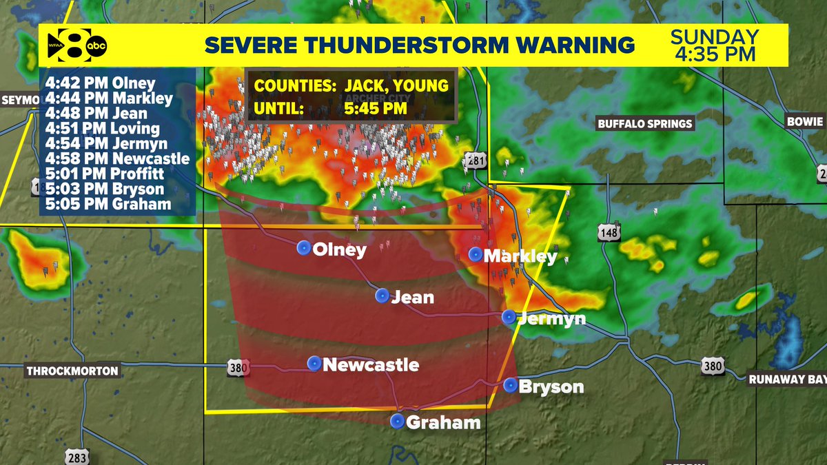JesseWFAA's tweet photo. Winds up to 60MPH possible with these thunderstorms moving into Jack and Young Counties. https://t.co/Cjp7dLMD9J