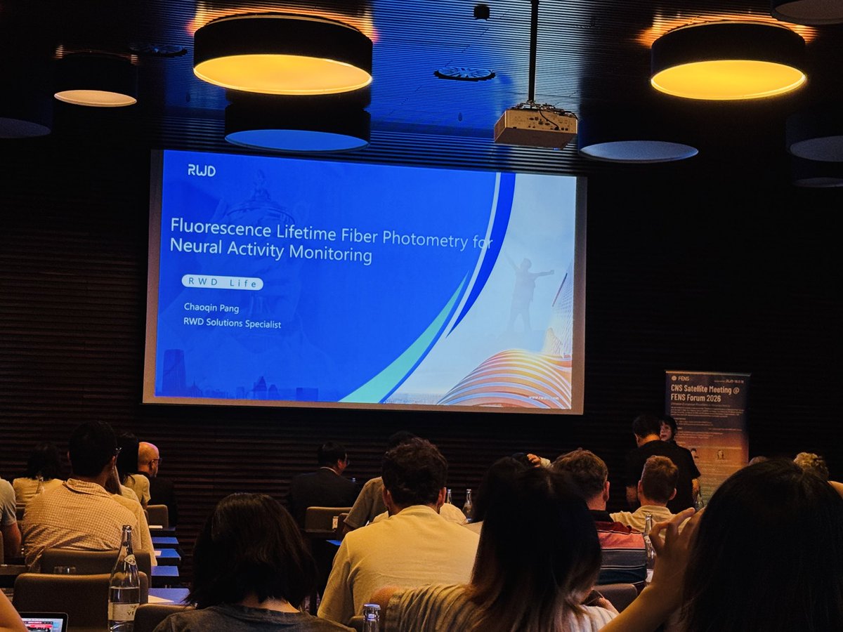 Tareq841's tweet photo. Great to attend the CNS Satellite Meeting at #FENS2026 in Barcelona. Inspiring talks on pain mechanisms, neuromodulation, and emerging neuroscience technologies. Proud to see RWD Life Science support the event and present our upcoming Fluorescence Lifetime Fiber Photometry. https://t.co/ngSVg0KaSo