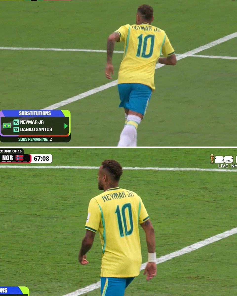 Sage_FCB's tweet photo. Ronaldo Nazário on Neymar coming on against Norway:

🗣"The moment Neymar came on, you could feel the change in the stadium. Brazil looked more confident, and Norway immediately had something else to think about.

That's the influence of a player like Neymar. He attracts defenders, creates space for his teammates and gives the team belief because everyone knows he can decide a game with one moment of quality.

Norway had defended very well until then, but facing Neymar is a different challenge altogether. Even when he isn't scoring, his presence changes the way the opposition has to play.

From that moment on, it was never going to be an easy game for Norway."