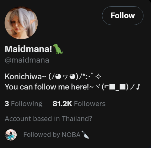 bat_man24044's tweet photo. @maidmana this account is run by a man in thailand https://t.co/ibq8nyRW6E
