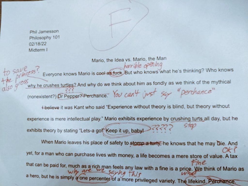M0therBird's tweet photo. Who the heck even wrote this paper and thought it was acceptable to turn in?!

Though, I must say the wording is mildly amusing. Still, its an F. https://t.co/pqYP7CFFs0
