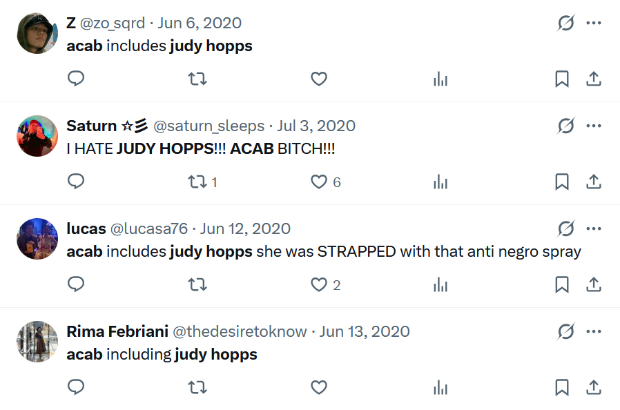 ReviewsPossum's tweet photo. I'm not sure how you can call Zootopia "copaganda" when the first movie shows Judy as the only competent police officer in the whole city, and the second movie shows her and Nick on the run from the police after being framed for a crime. Is it just because it doesn't actively affirm your worldview that law enforcement is inherently evil? Like you need a movie to perfectly mirror your opinions because even a neutral stance is adversarial to you?

This shit has been going on for years, by the way.