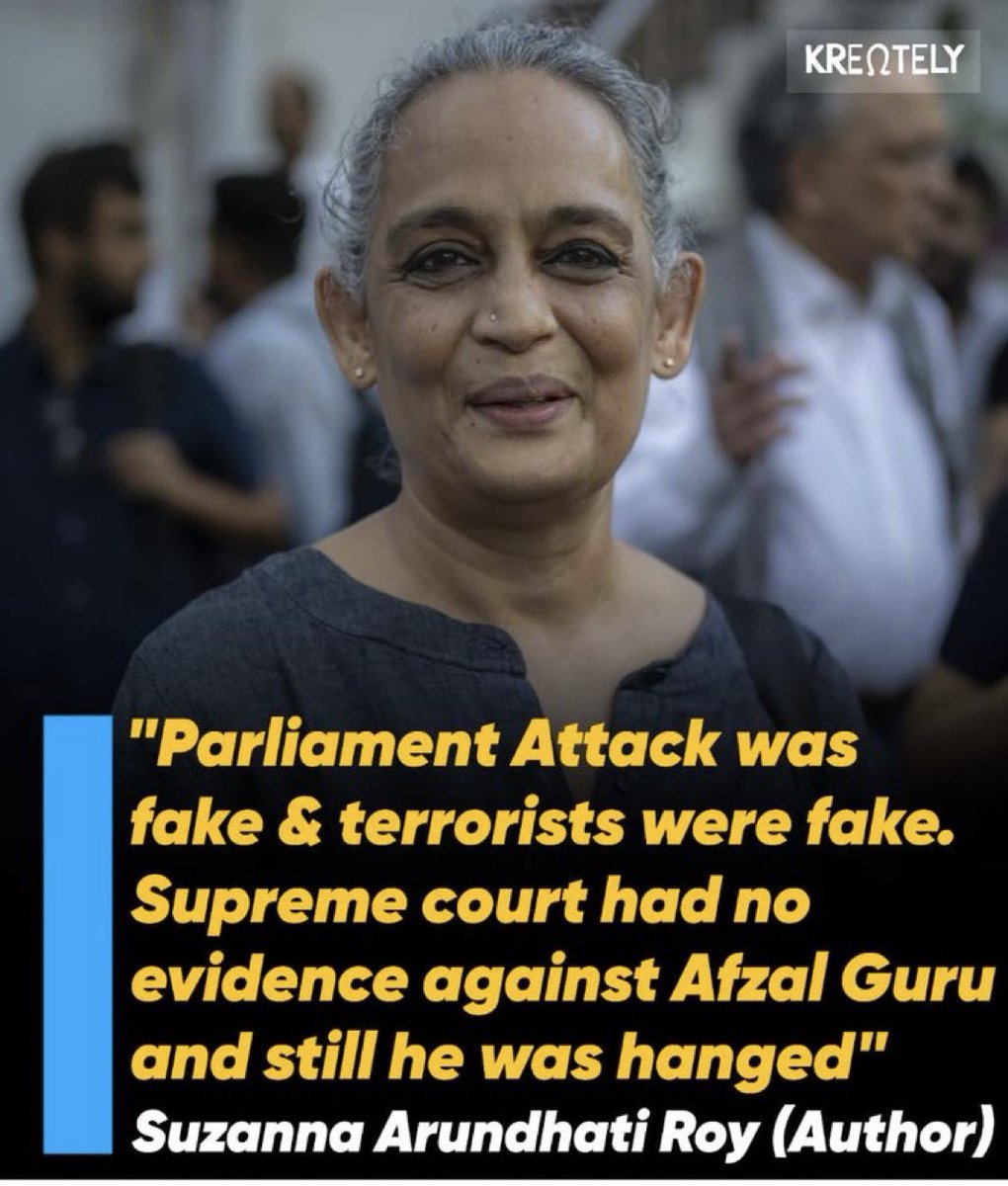 MonaPatelT's tweet photo. 🚨Arundathi Roy: A Terrorist Sympathizer ! 

🚨Arundhati Roy is a Pakistani Agent. 
She is a Product of ISI’s Operation Tupac launched in the 1980s where they Hired Indian influencers to Screw India ! 

🚨There were Many sub objectives of this Operation including Financial Assistance to Kashmiri Separatist, Support to Khalistani Terrorism prepare sleeper cells, Radicalise Muslims !! 

🚨Since Kashmir never drew Global Attention like Palestine, so here on instructions of ISI,  She is now attempting to draw false Parallels Between the two.

🚨 Recently Arundhati Roy Receives a Grand Welcome at the CJP Protest in Delhi.

🚨 Roy is a Deadly Virus ! 😎